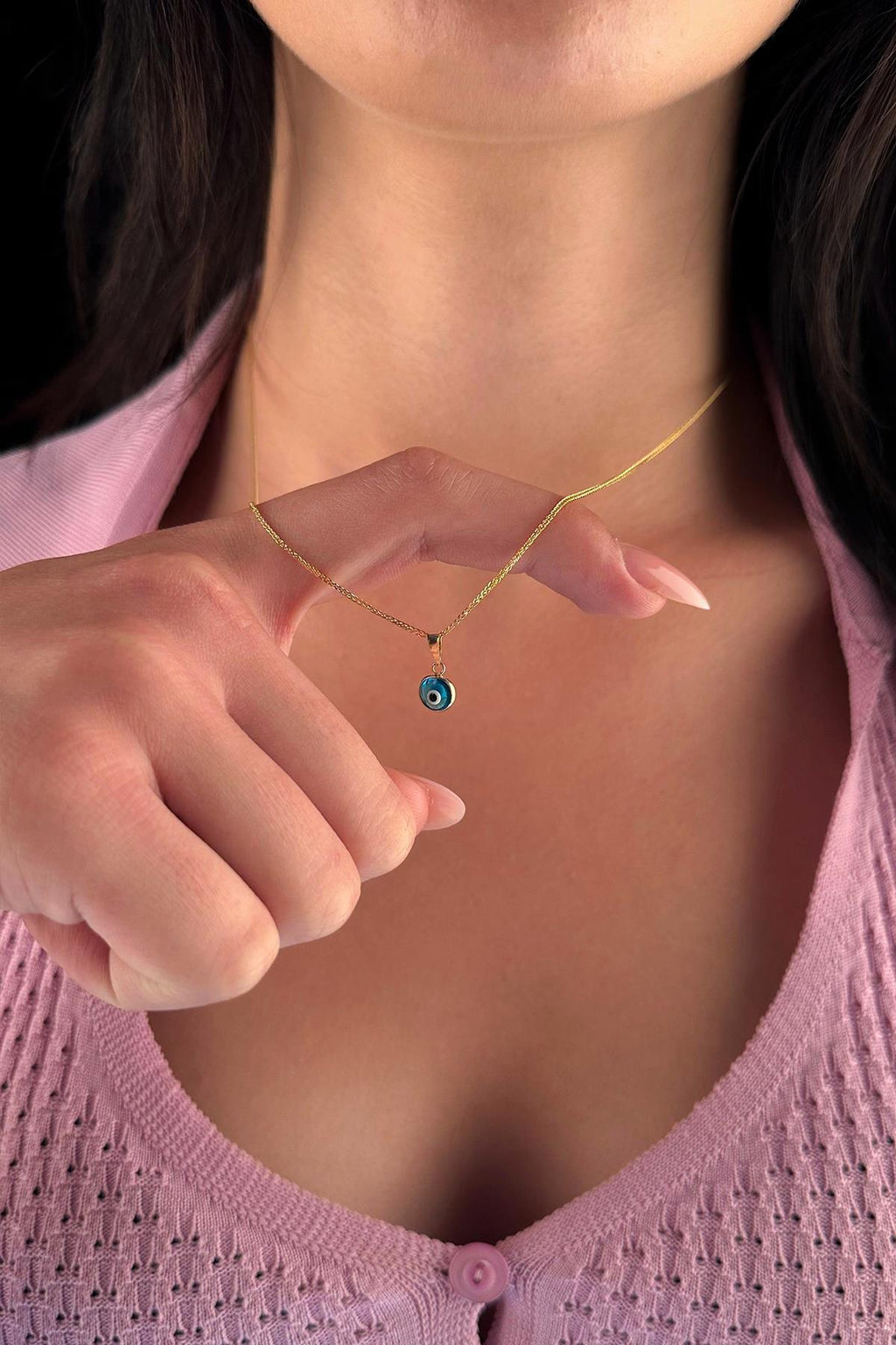 14ct Gold Fine Foxtail Evil Eye Necklace