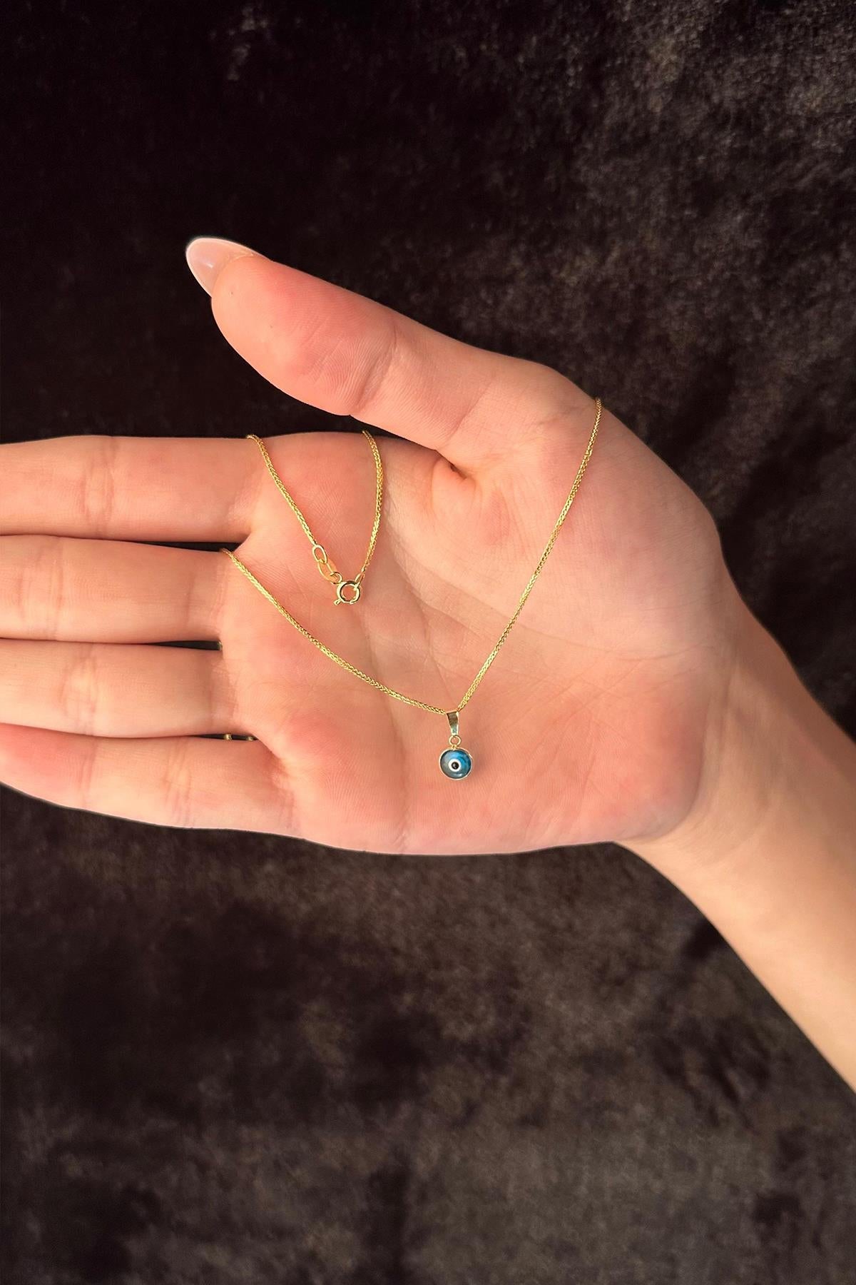 14ct Gold Fine Foxtail Evil Eye Necklace