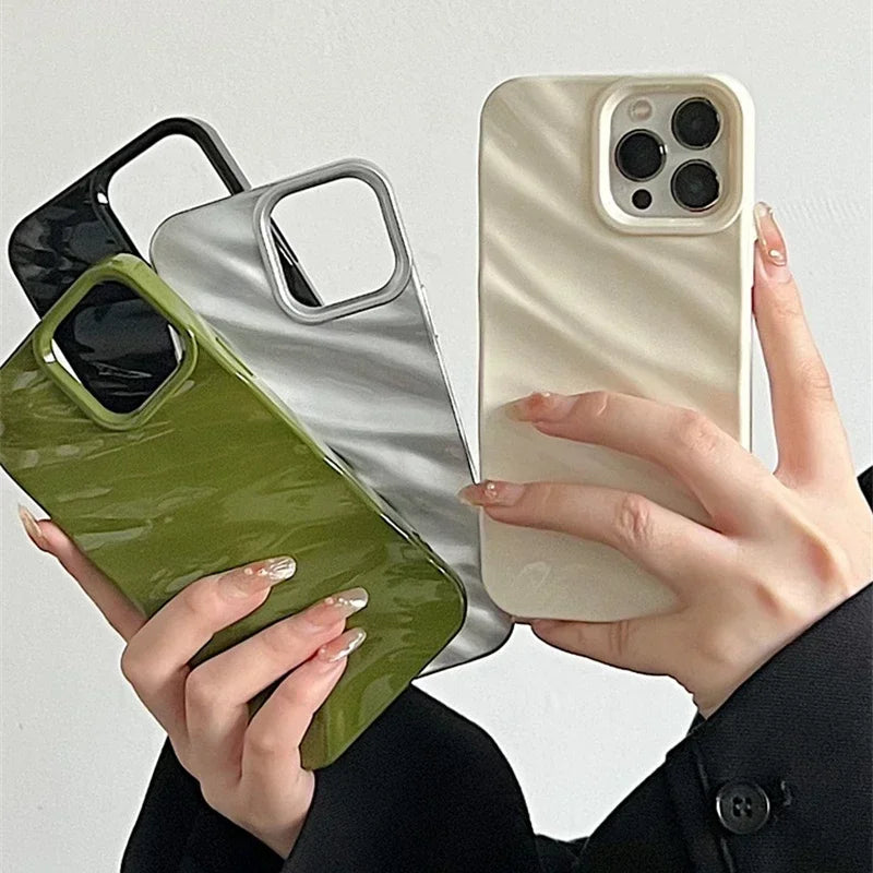 6D Silk Pattern Wavy Phone Case For iPhone Air 17 16 15 14 11 12 13 Pro Max Plus XR E 16E Shockproof Protective Soft Back Cover