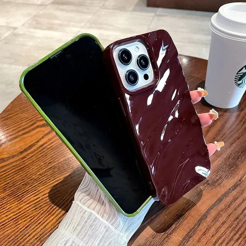 6D Silk Pattern Wavy Phone Case For iPhone Air 17 16 15 14 11 12 13 Pro Max Plus XR E 16E Shockproof Protective Soft Back Cover