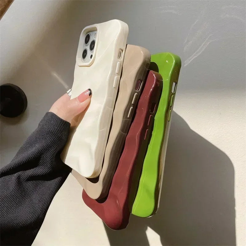 6D Silk Pattern Wavy Phone Case For iPhone Air 17 16 15 14 11 12 13 Pro Max Plus XR E 16E Shockproof Protective Soft Back Cover