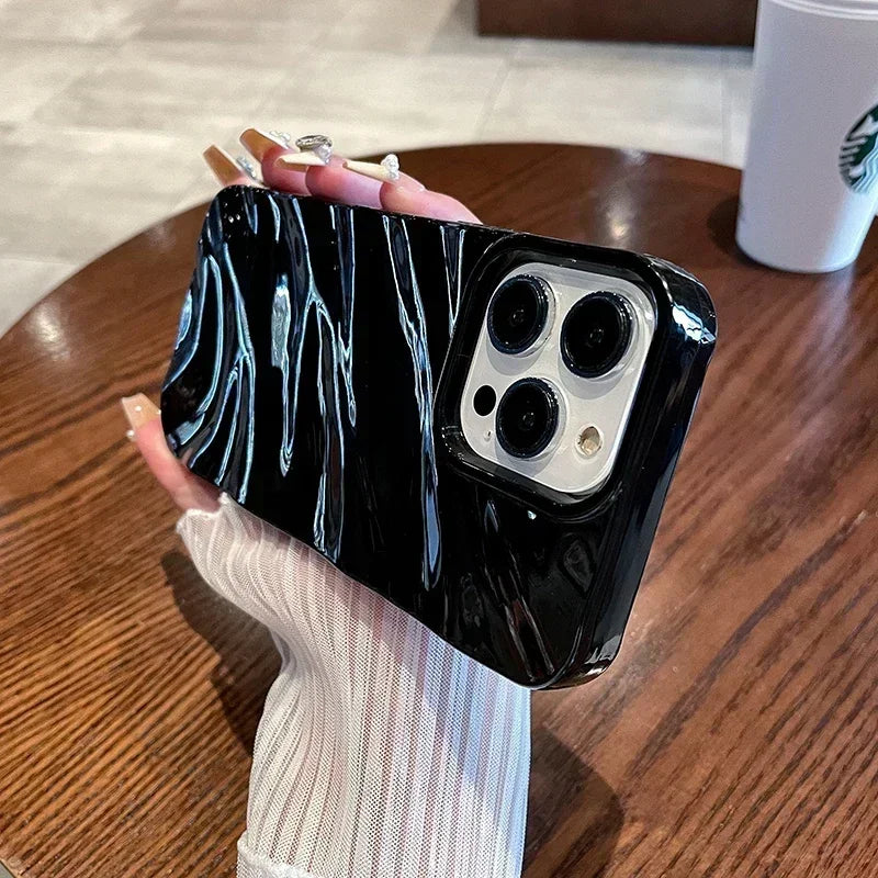 6D Silk Pattern Wavy Phone Case For iPhone Air 17 16 15 14 11 12 13 Pro Max Plus XR E 16E Shockproof Protective Soft Back Cover