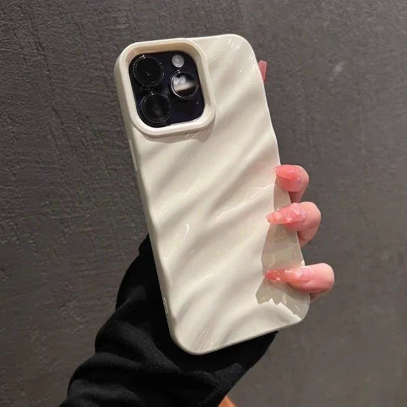 6D Silk Pattern Wavy Phone Case For iPhone Air 17 16 15 14 11 12 13 Pro Max Plus XR E 16E Shockproof Protective Soft Back Cover